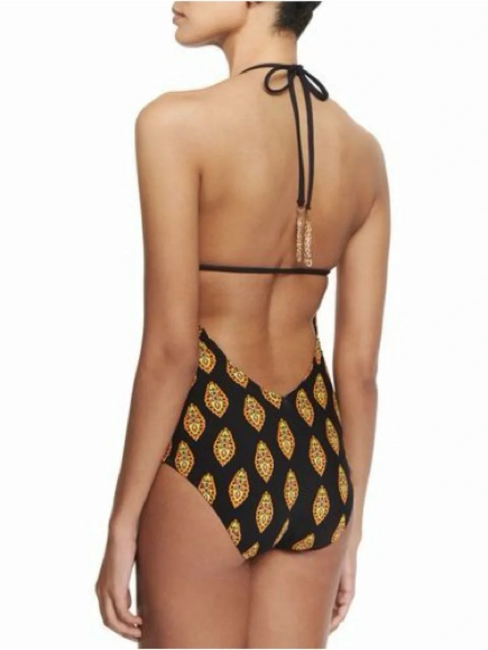 Vibrant Keyhole Halter One-Piece Swimsuit — Multicolor Medallion